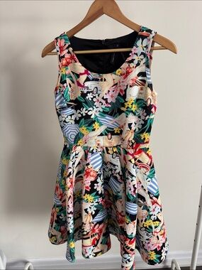Bread N Butter Tropical Print Dress in Black Multicolor